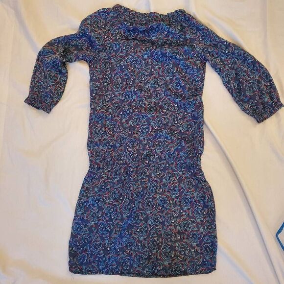 Vintage Esprit Blue Geometric Print Cinch Waist Dress - Size 0 - Picture 2 of 9